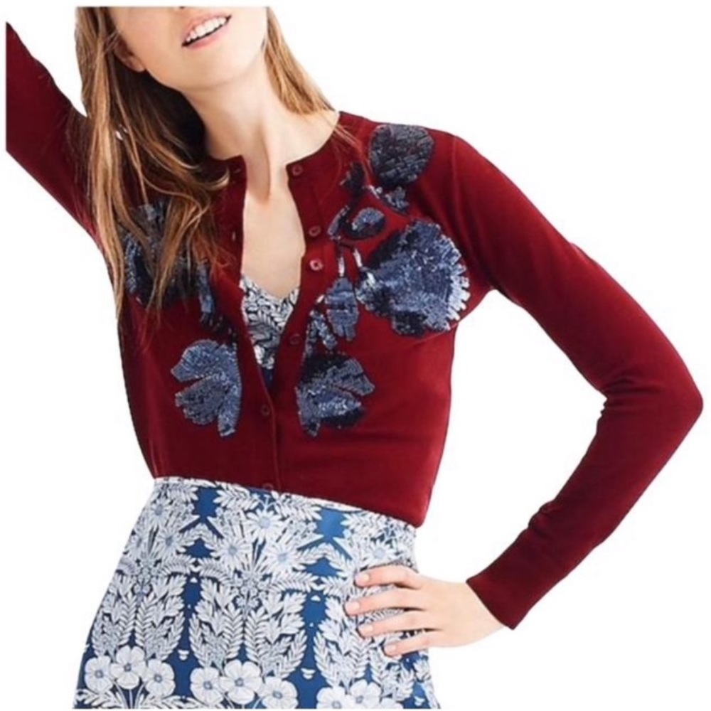 JCrew Jackie Cardigan Sequin Floral Embroidered SM - Picture 2 of 2